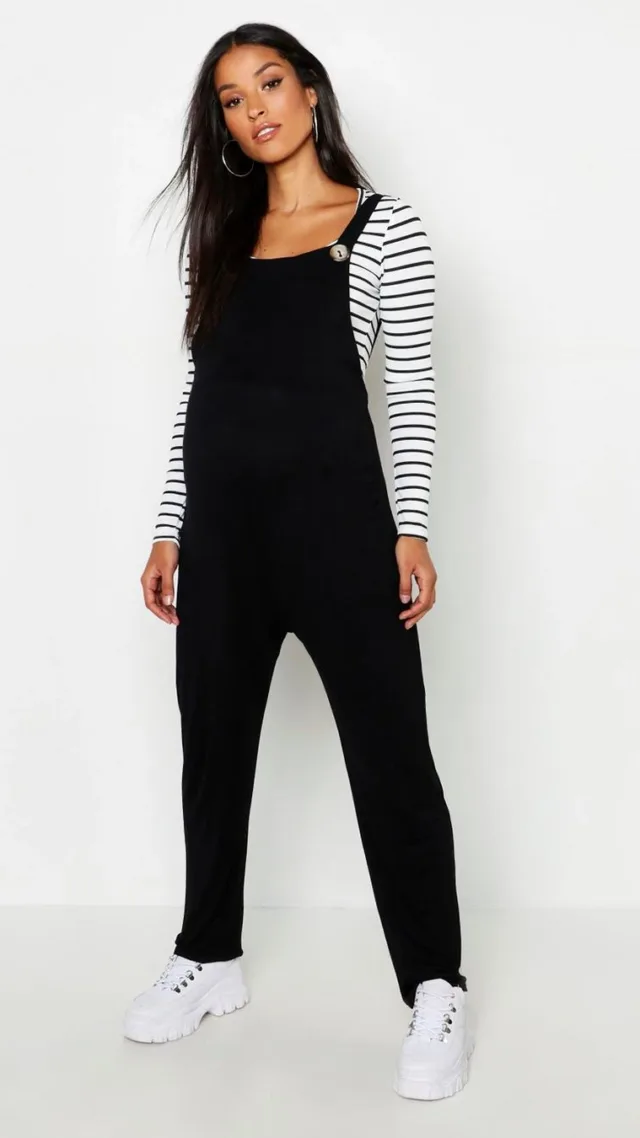 Black Maternity Jersey Knit Lounge Overalls