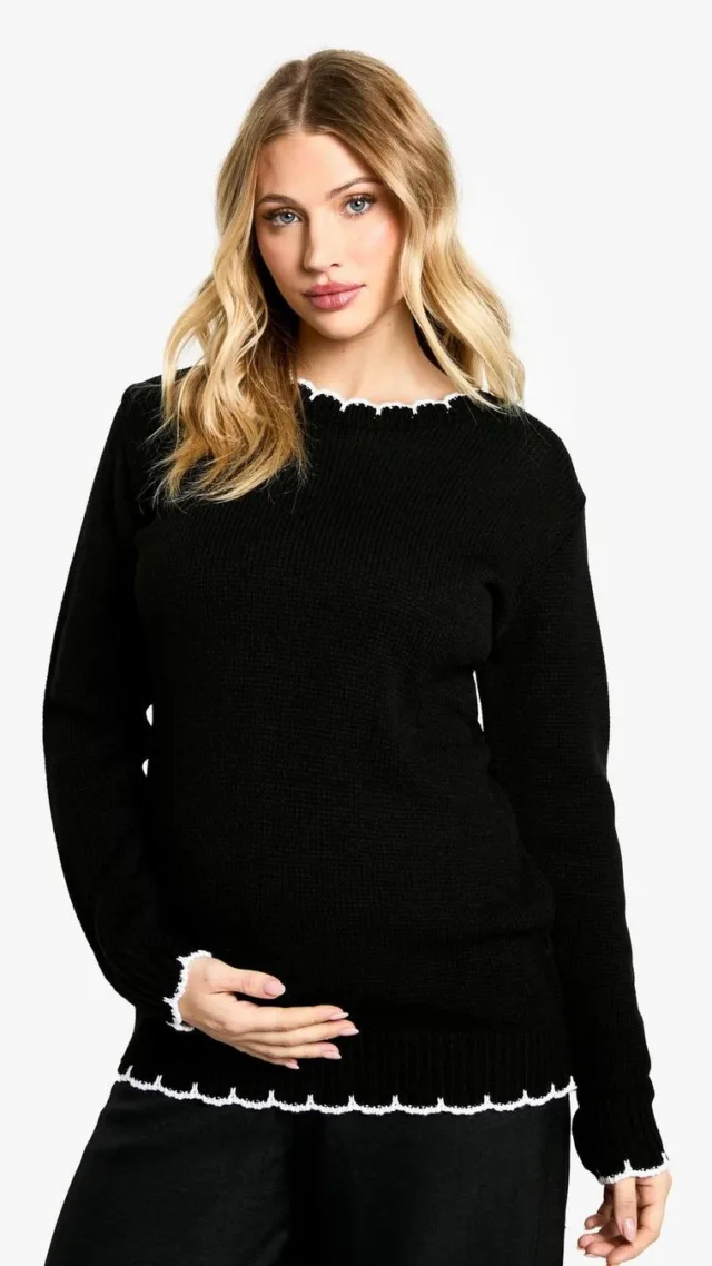 Black Maternity Knitted Contrast Stitch Jumper