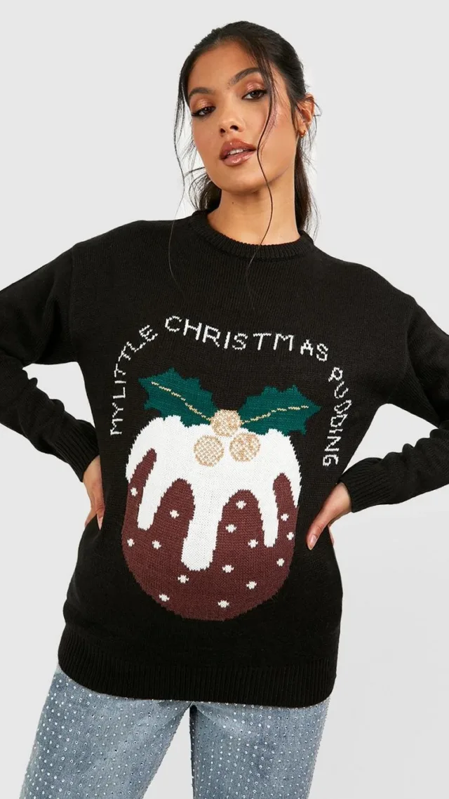 Black Maternity My Christmas Pudding Sweater