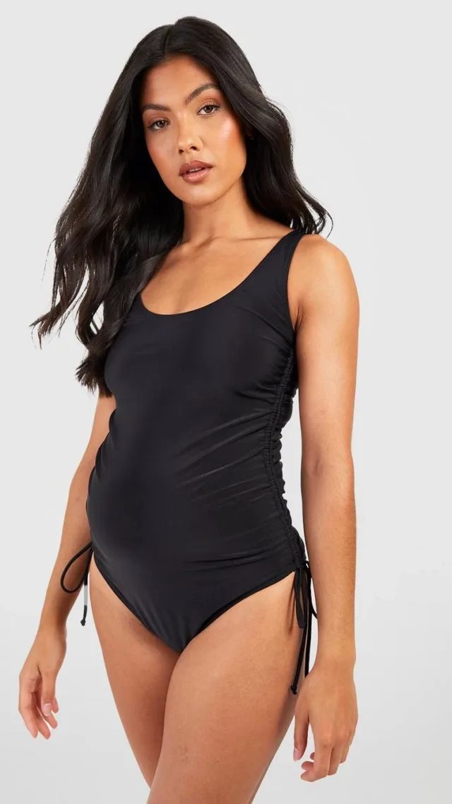 Black Maternity Ruched Side Swimsuit