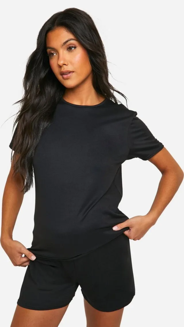 Black Maternity Super Soft T-Shirt And Short Pyjama Set