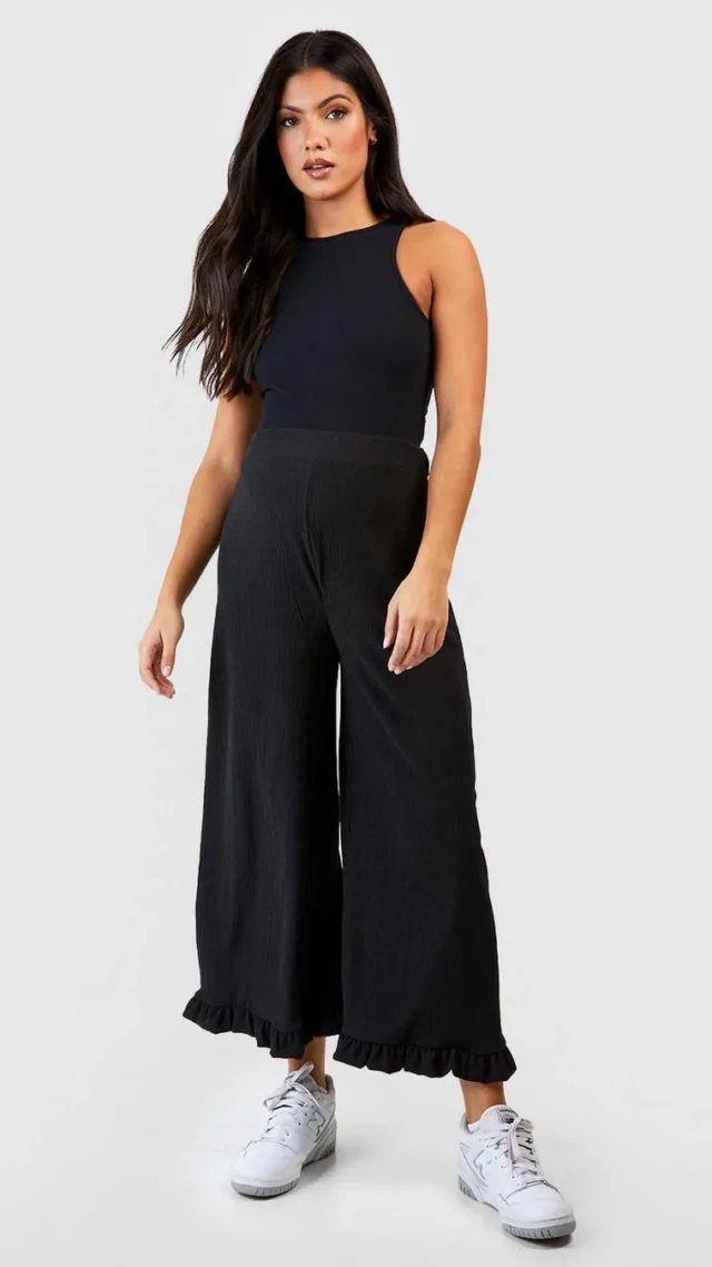 Black Maternity Textured Frill Hem Culottes