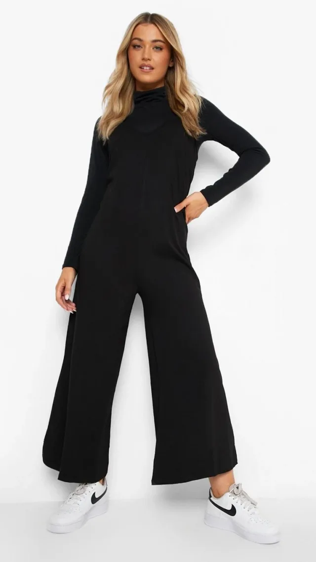 Black V Neck Strappy Oversized Jumpsuit