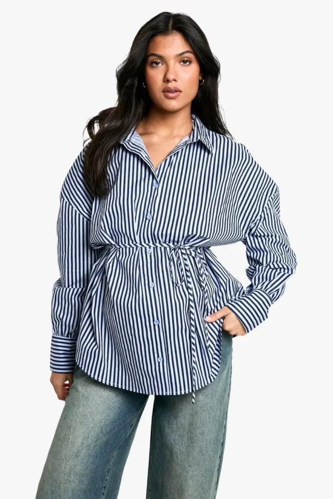 Blue Maternity Oversized Stripe Shirt