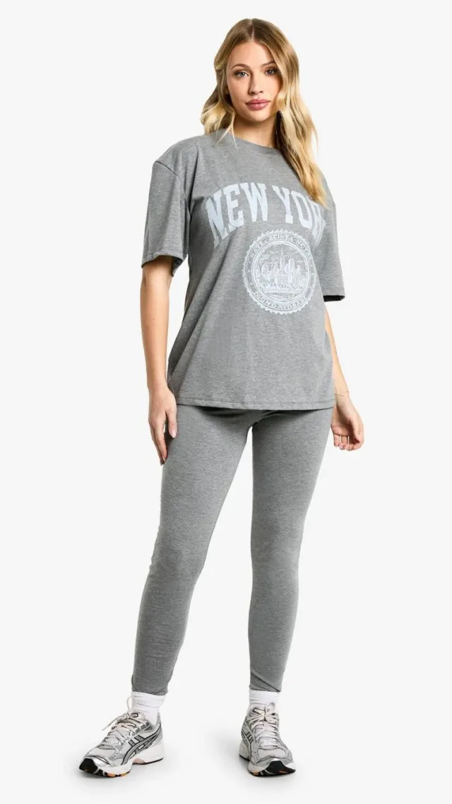 Charcoal Maternity New York Large Graphic Oversized T-Shirt Legging Set