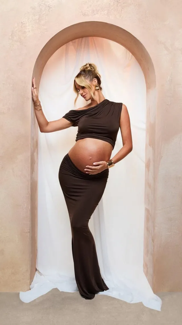 Chocolate Emily Shak Maternity Slinky Column Maxi Skirt