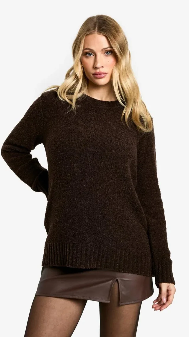 Chocolate Maternity Boucle Knit Crew Neck Jumper