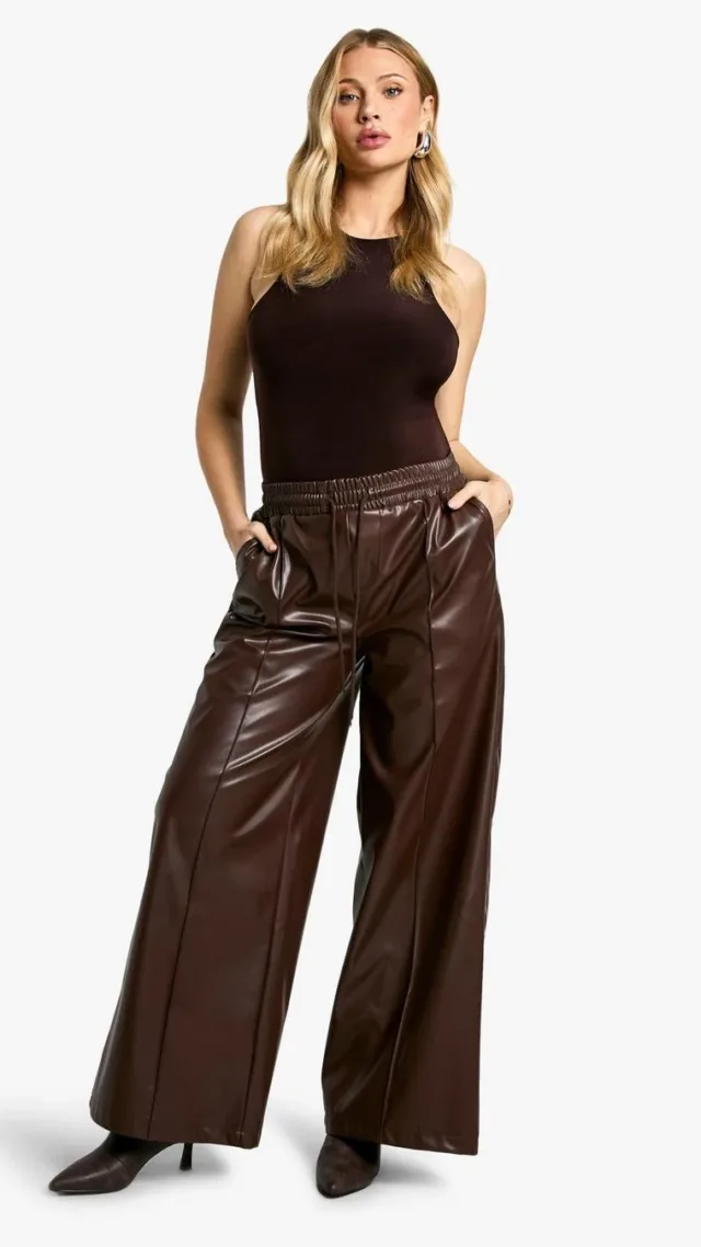 Chocolate Maternity Elasticated Waist Pu Wide Leg Jogger