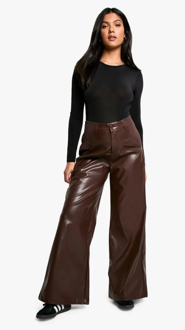 Chocolate Maternity Over Bump Pu Wide Leg Trouser