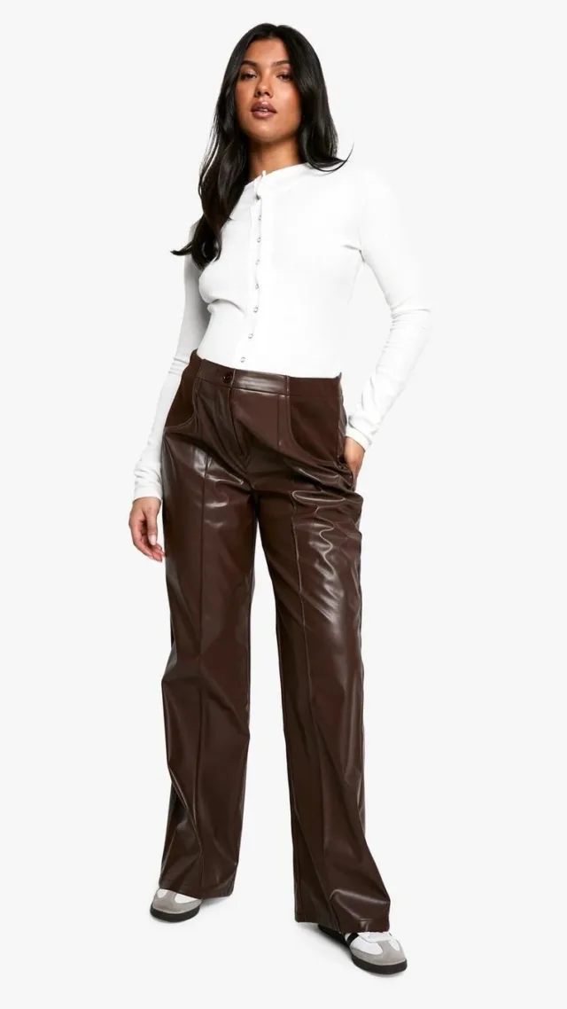 Chocolate Maternity Over Bump Seam Detail Pu Slim Fit Trouser