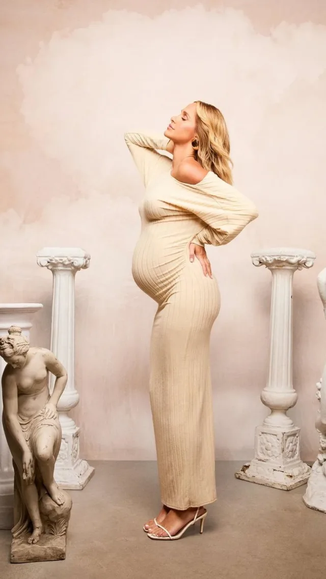 Cream Emily Shak Maternity Textured Twist Back Detail Maxi Dress