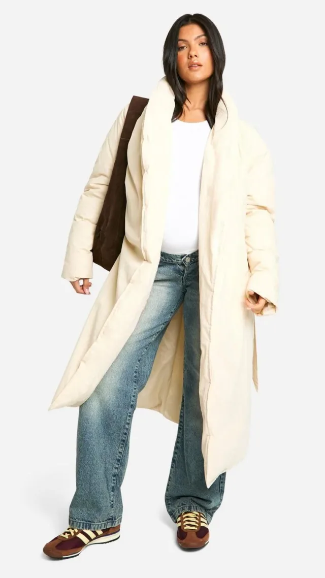 Cream Maternity Belted Duvet Puffer Coat