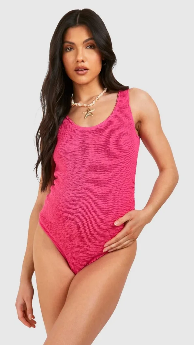 Fuchsia Maternity Crinkle Scoop Neck Swimsuit