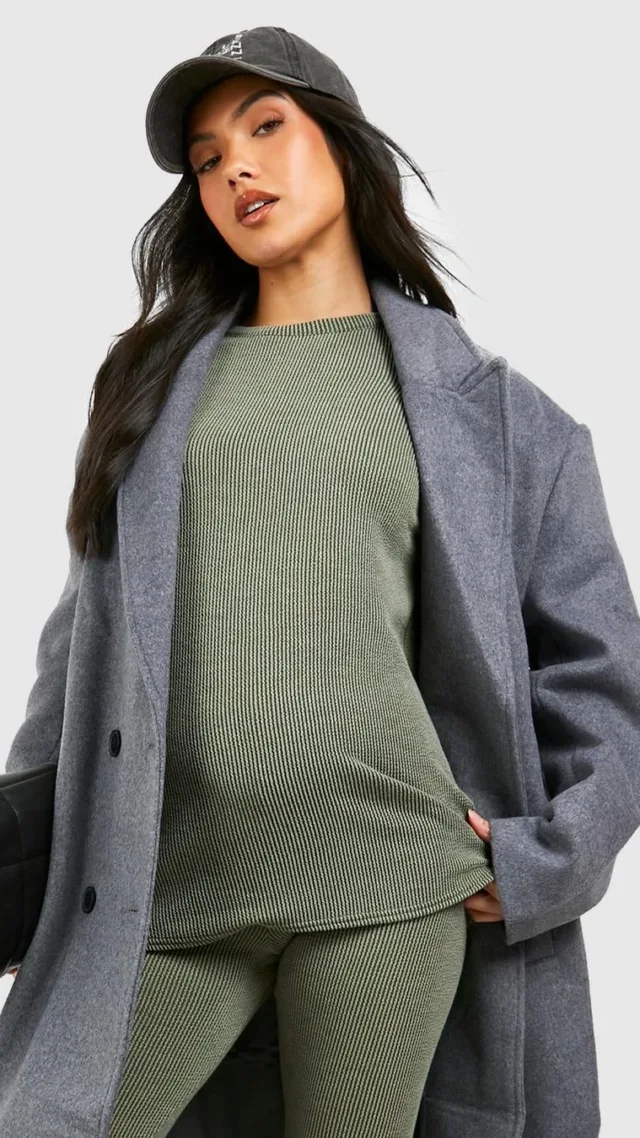 Khaki Maternity Acid Wash Oversized T-Shirt