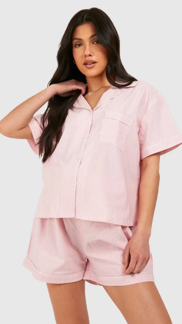 Lilac Maternity Cotton Stripe Short Sleeve Pajama Set