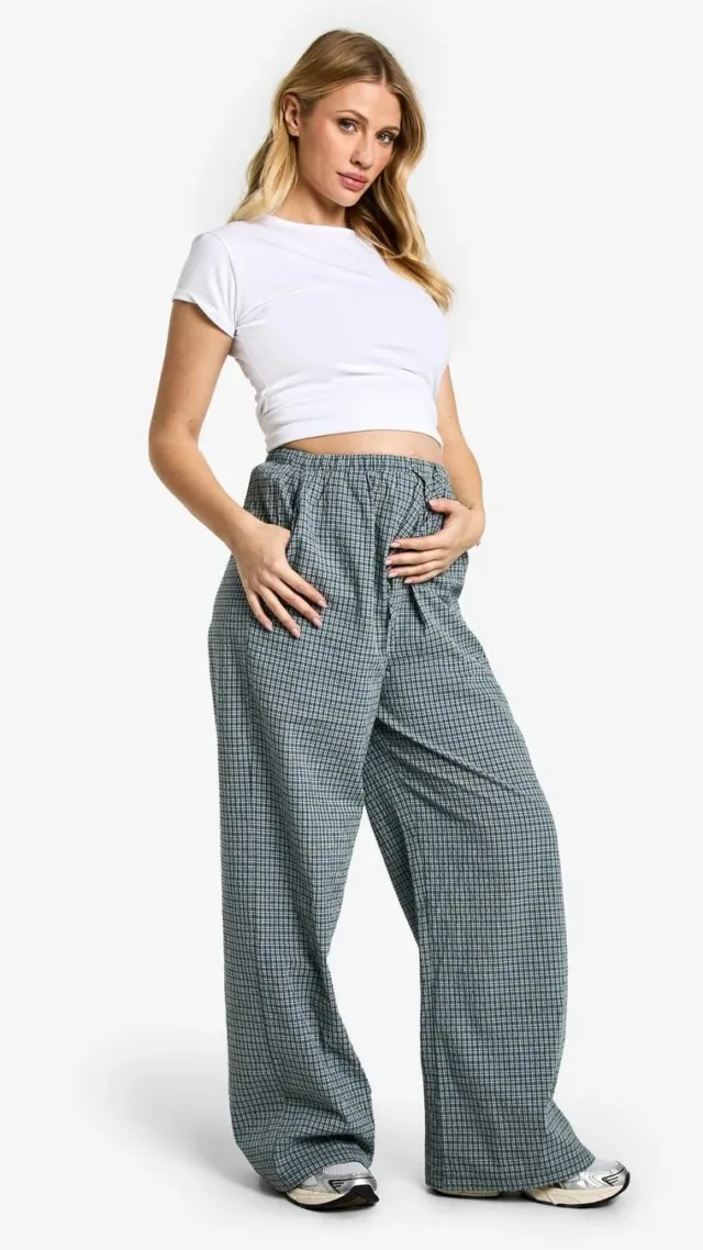 Navy Maternity Check Drawstring Trousers