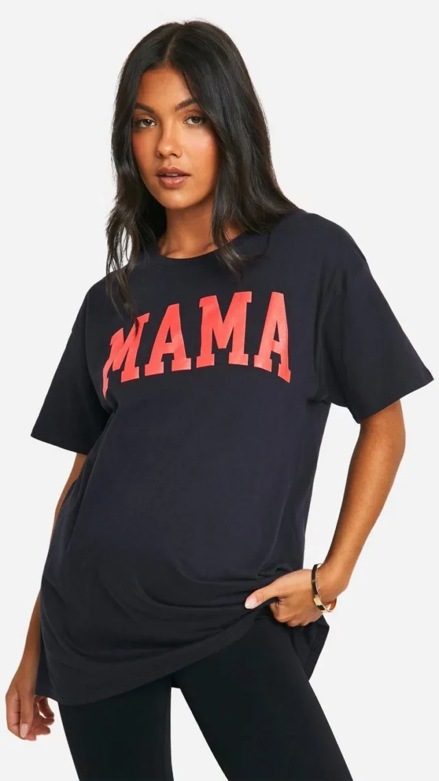 Navy Maternity Mama Print Oversized T-Shirt