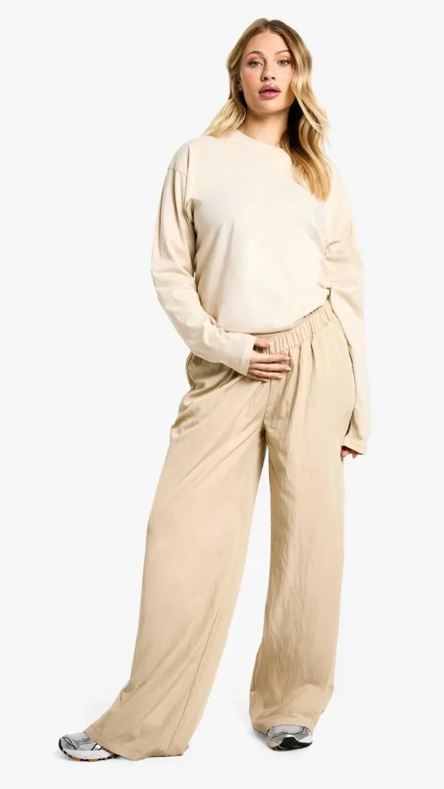 Stone Maternity Nylon Elastic Wide Leg Trouser