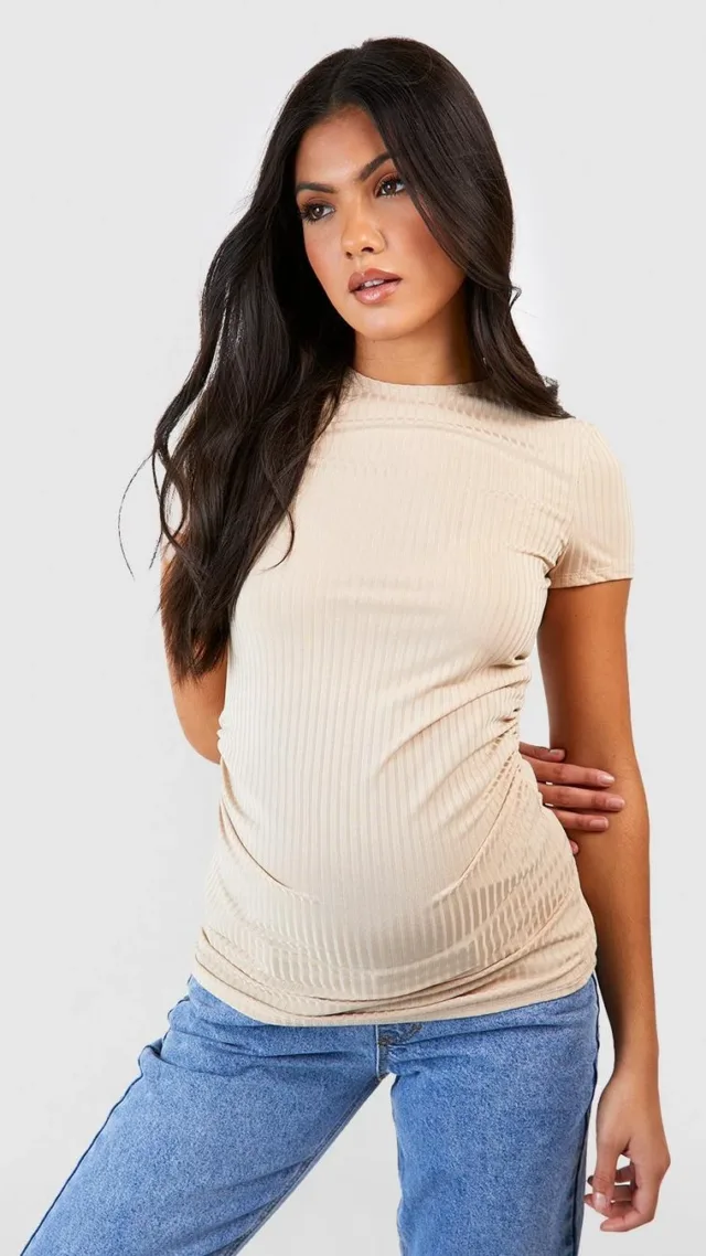 Stone Maternity Rib Scoop Neck T-Shirt