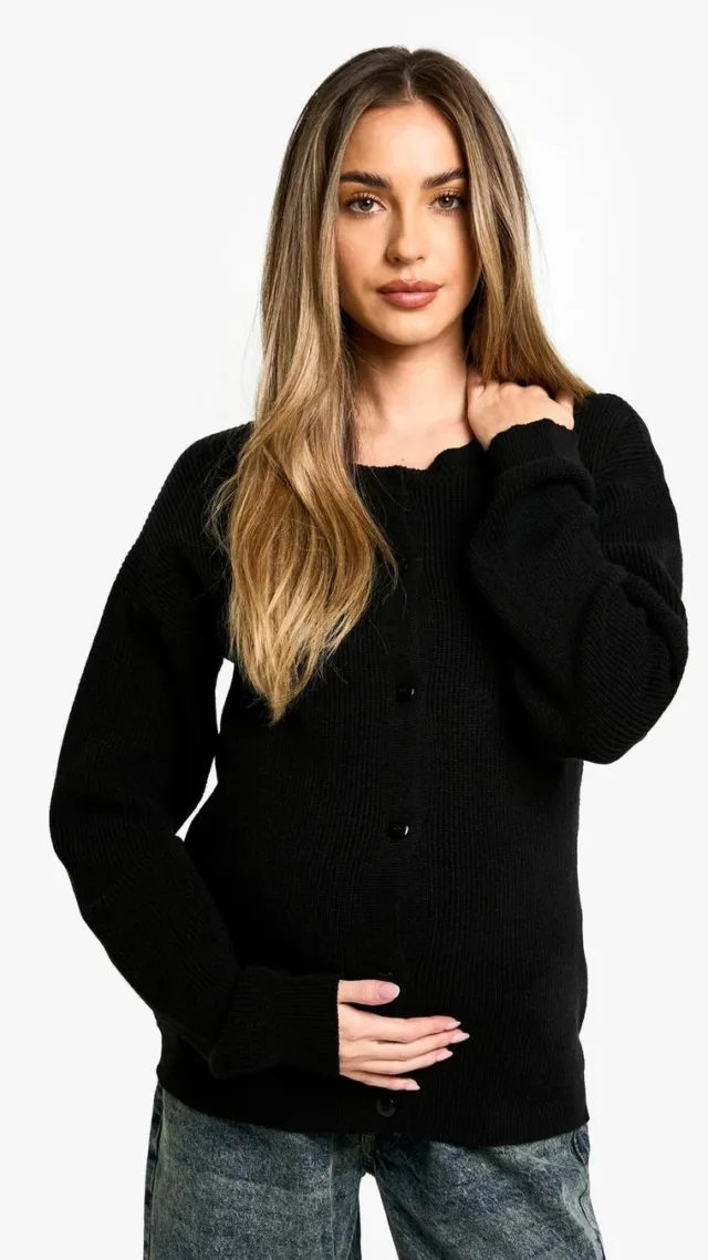 True Black Maternity Fine Knit Crew Neck Cardigan