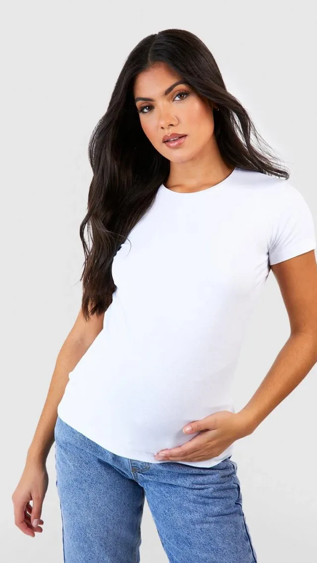 White Maternity Basic Short Sleeve Square Neck T-Shirt