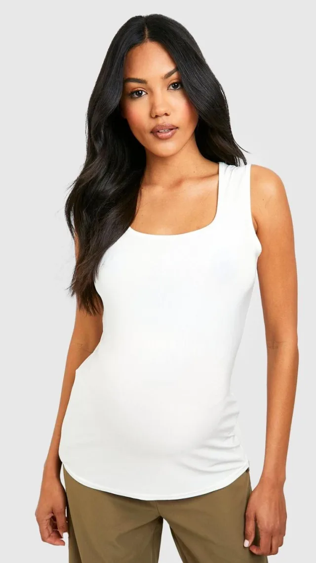 White Maternity Slinky Square Neck Tank Top