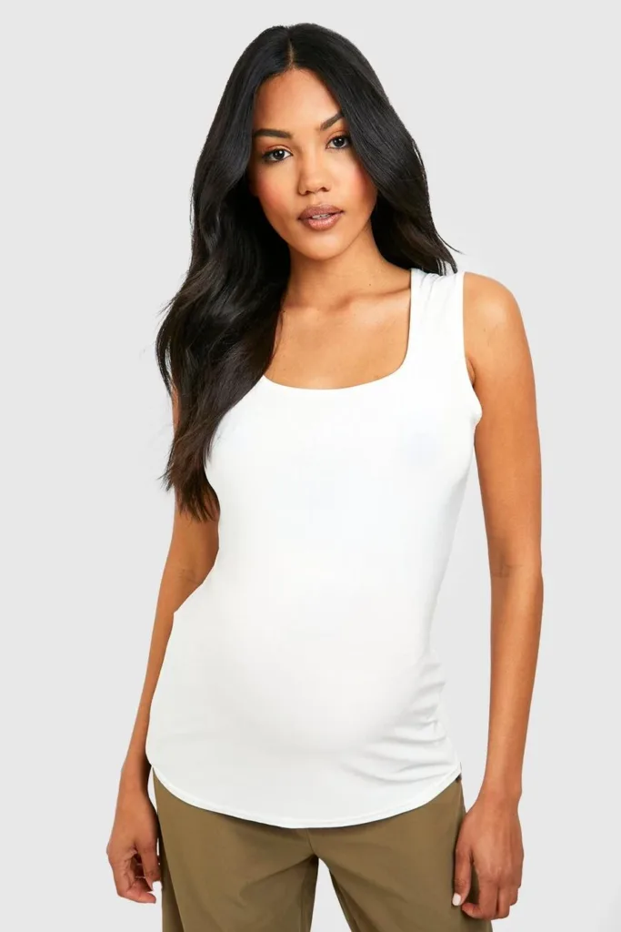 White Maternity Slinky Square Neck Tank Top