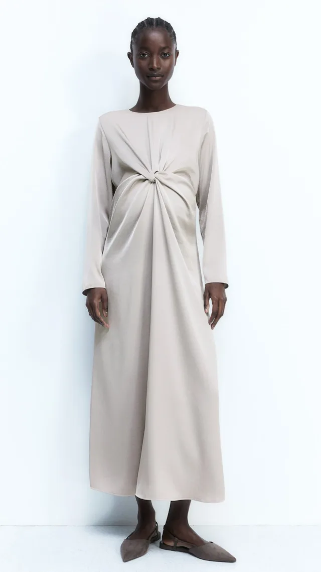 Mama Draped Knot-Detail Satin Dress