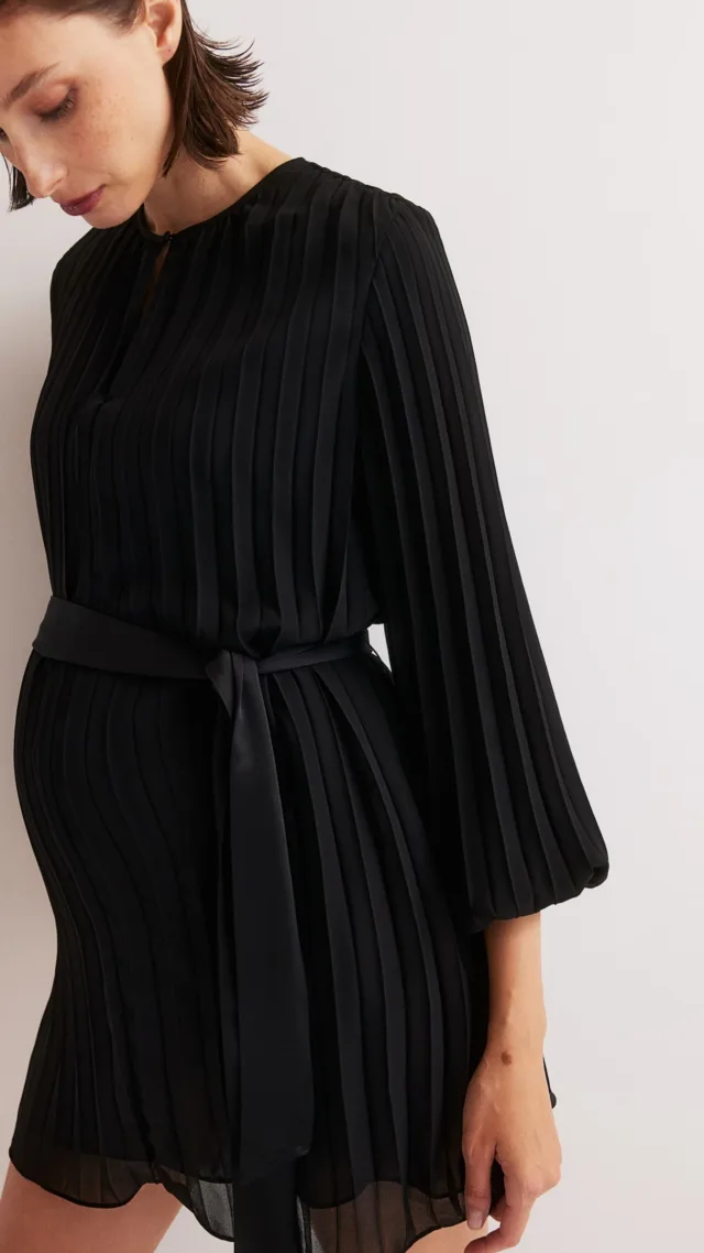 Mama Pleated Tie-Belt Dress