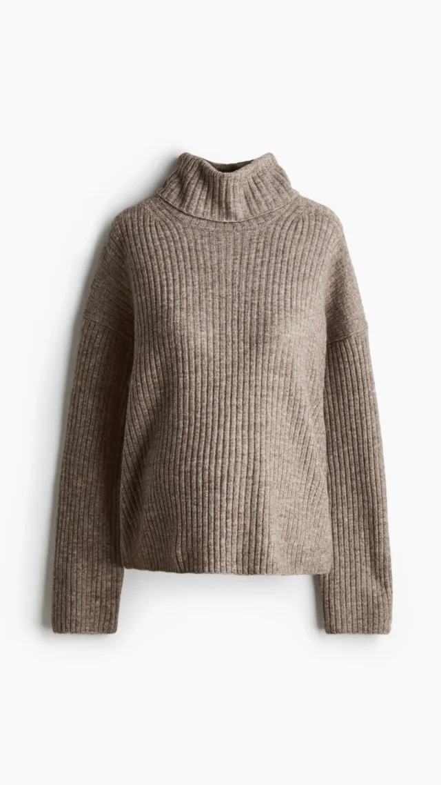 Mama Rib-Knit Turtleneck Sweater