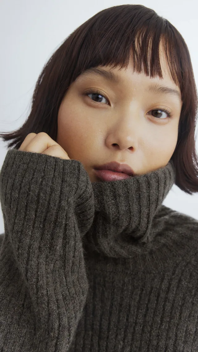 Mama Rib-Knit Turtleneck Sweater