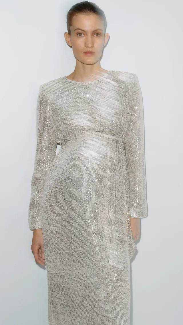 Mama Sequined Tie-Belt Dress