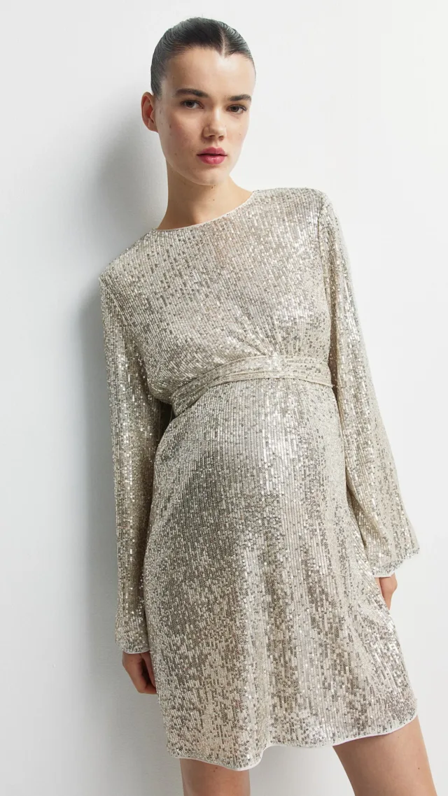 Mama Sequined Tie-Belt Dress