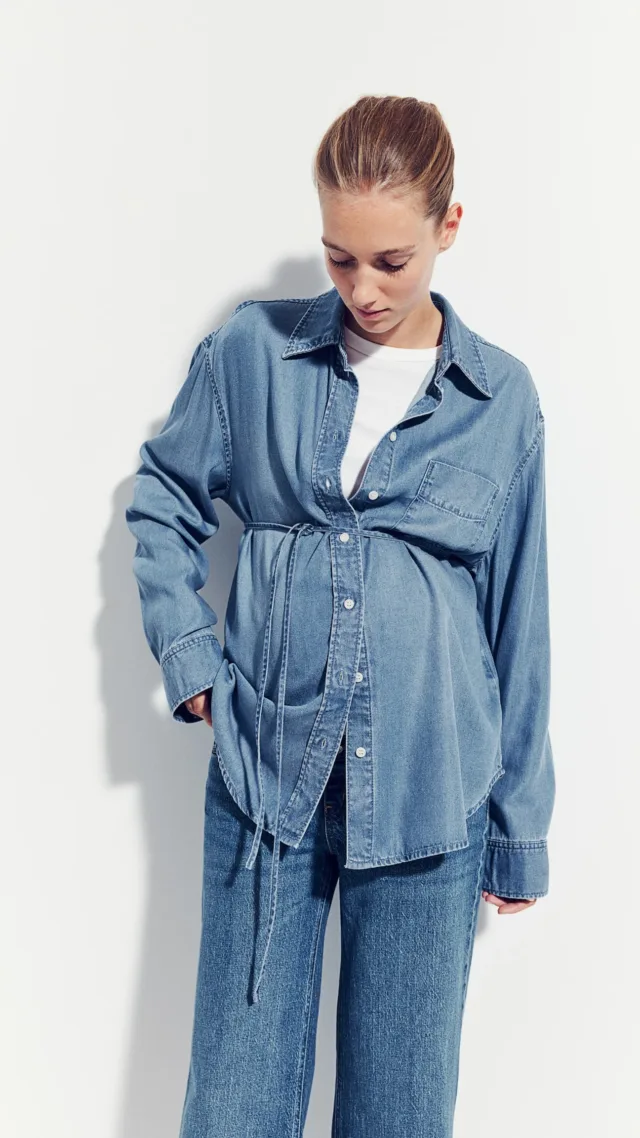 Mama Tie-Belt Denim Shirt