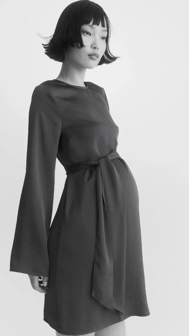 Mama Tie-Belt Satin Dress