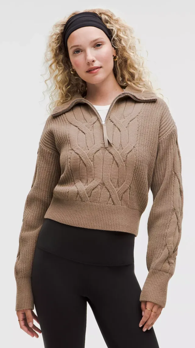 Cable-Knit Oversized Half Zip