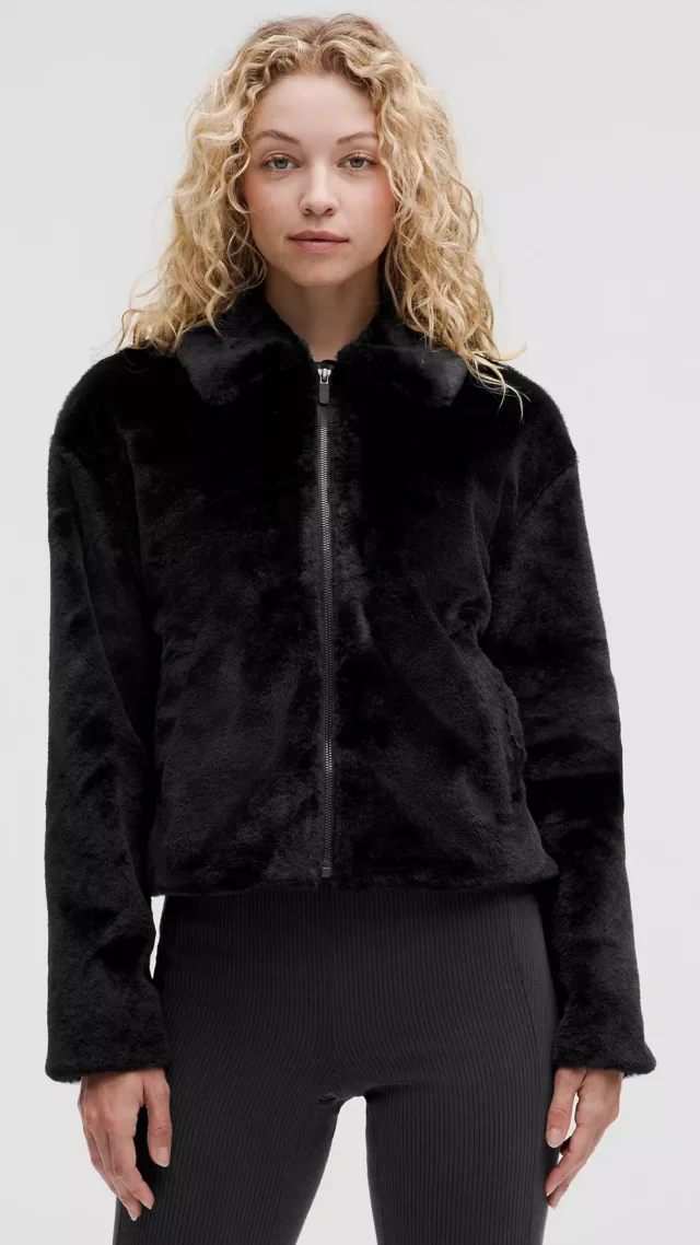 Plush Fleece Oversized-Collar Jacket