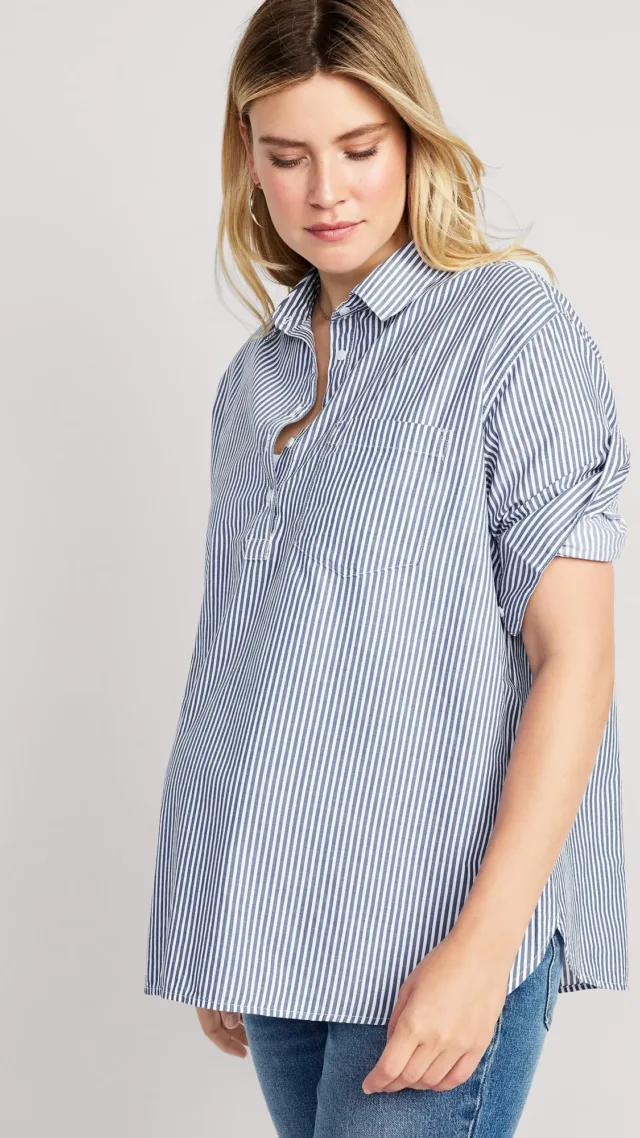 Maternity Boyfriend Striped Popover Shirt