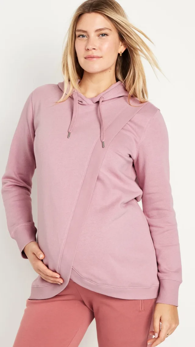 Maternity Cross-Front Nursing Pullover Hoodie