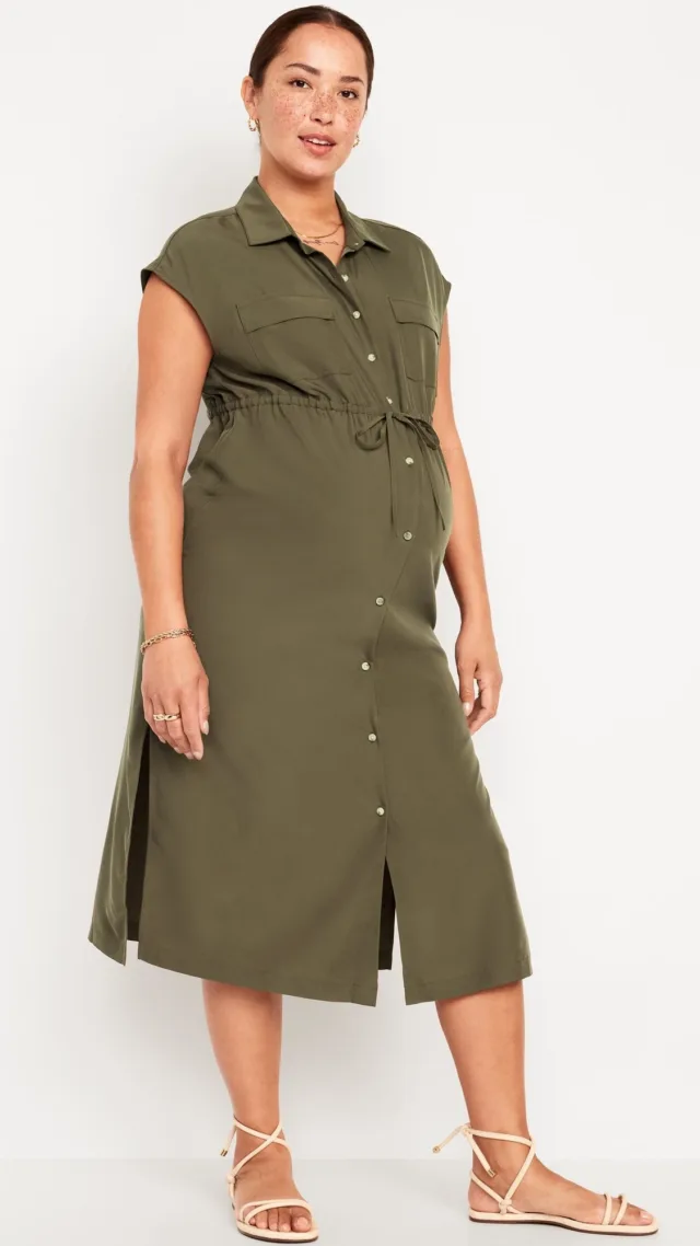 Maternity Dolman Sleeve Utility Midi Dress