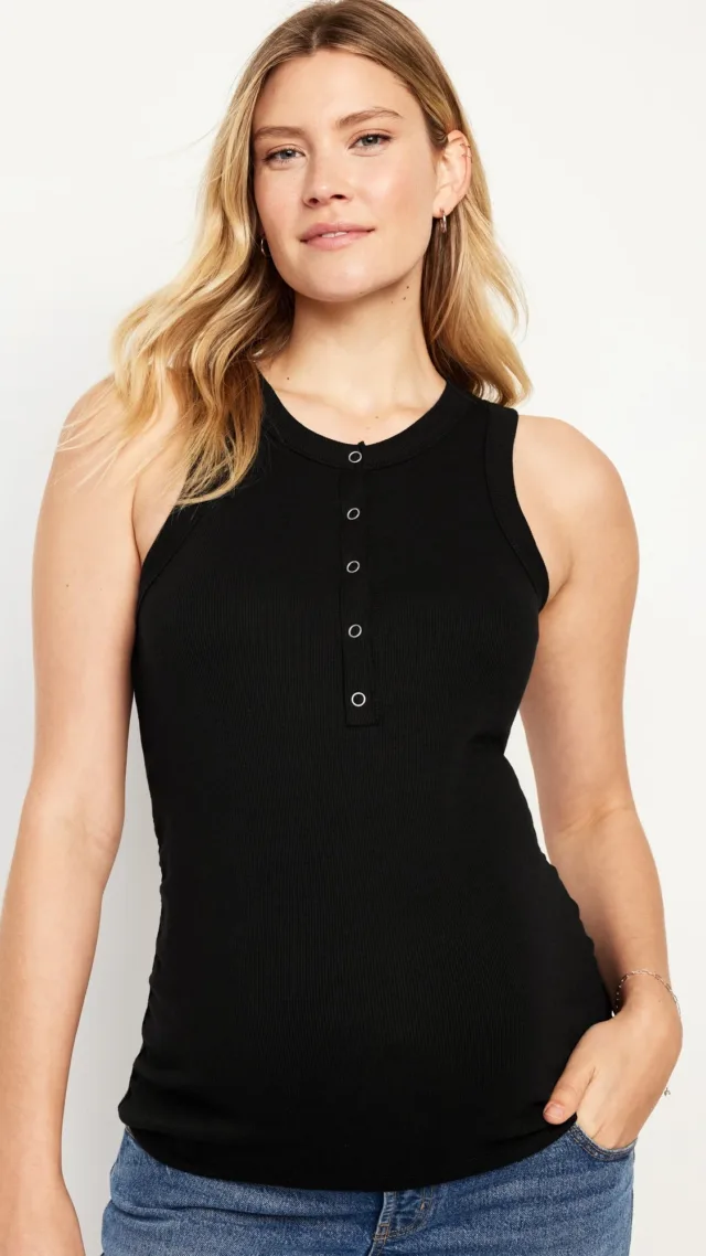 Maternity High-Neck Henley Tank Top