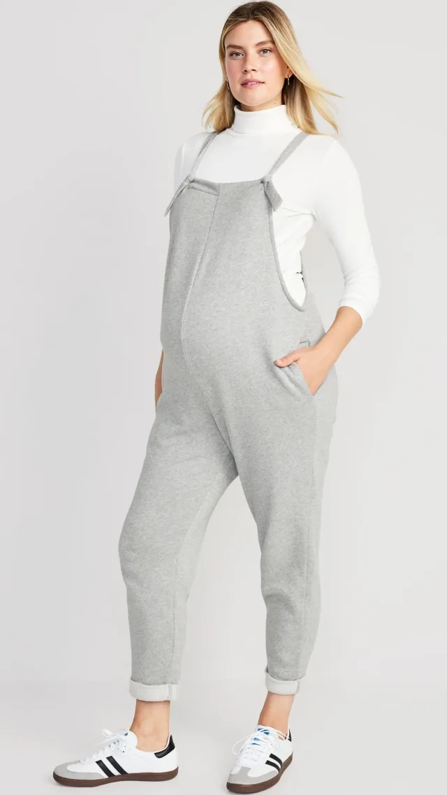 Maternity Knotted-Strap Fleece Overalls