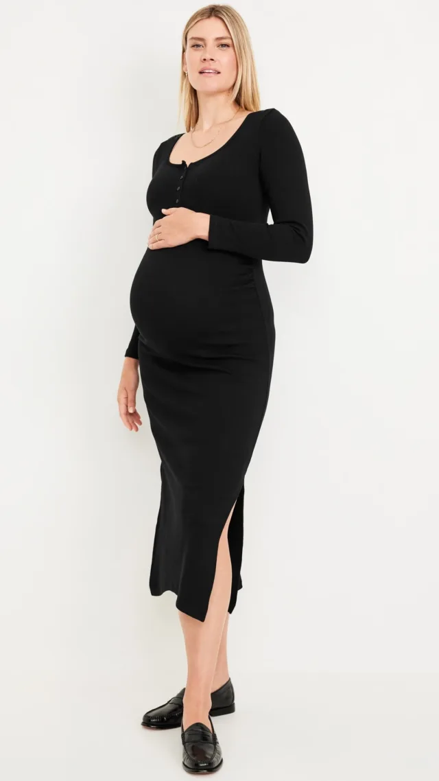 Maternity Long Sleeve Henley Midi Dress