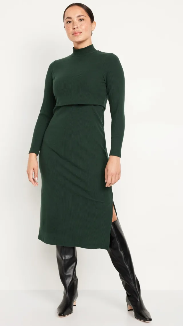 Maternity Mock-Neck Nursing Midi Dress