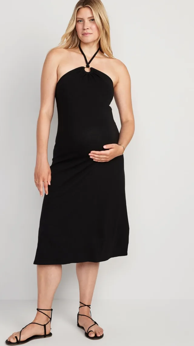 Maternity O-Ring Halter Midi Dress