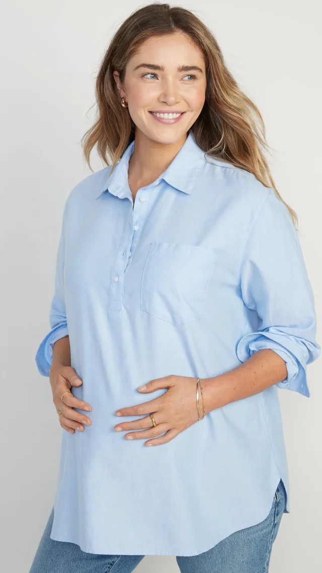 Maternity Oxford Boyfriend Popover Shirt