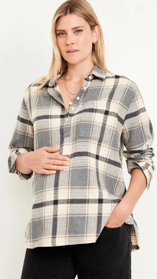 Maternity Plaid Flannel Popover Shirt