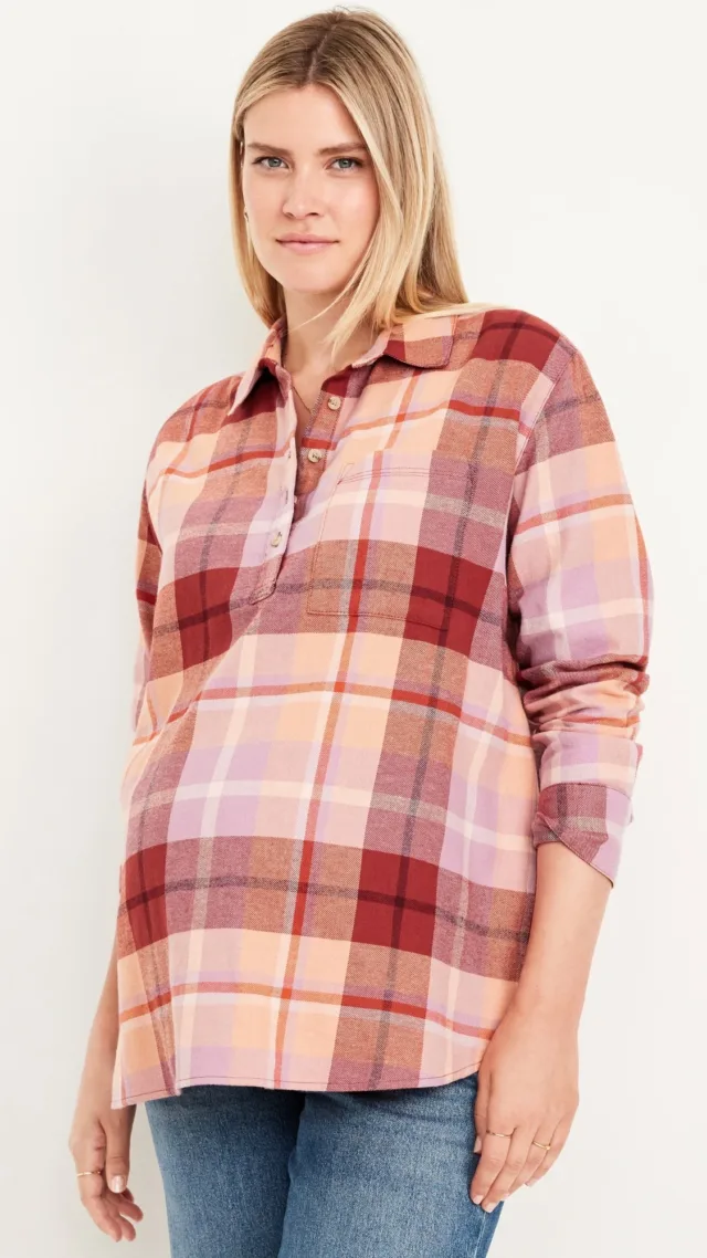 Maternity Plaid Flannel Popover Shirt