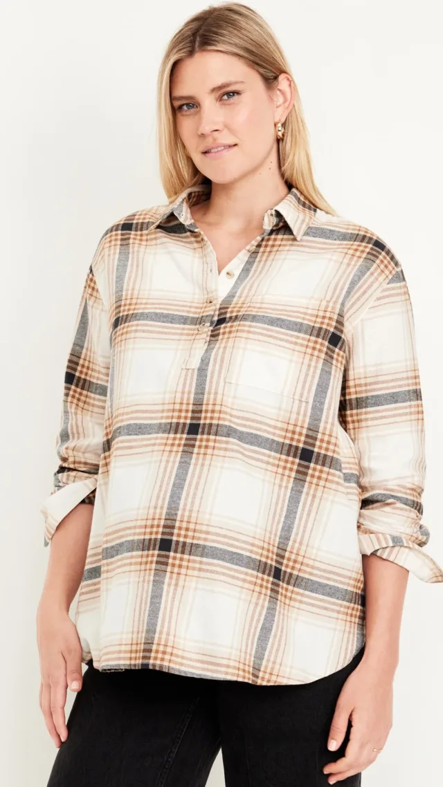 Maternity Plaid Flannel Popover Shirt