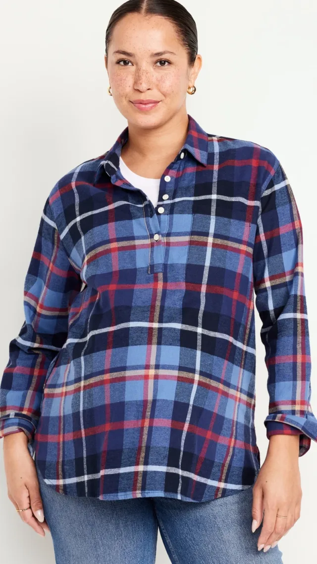 Maternity Plaid Flannel Popover Shirt